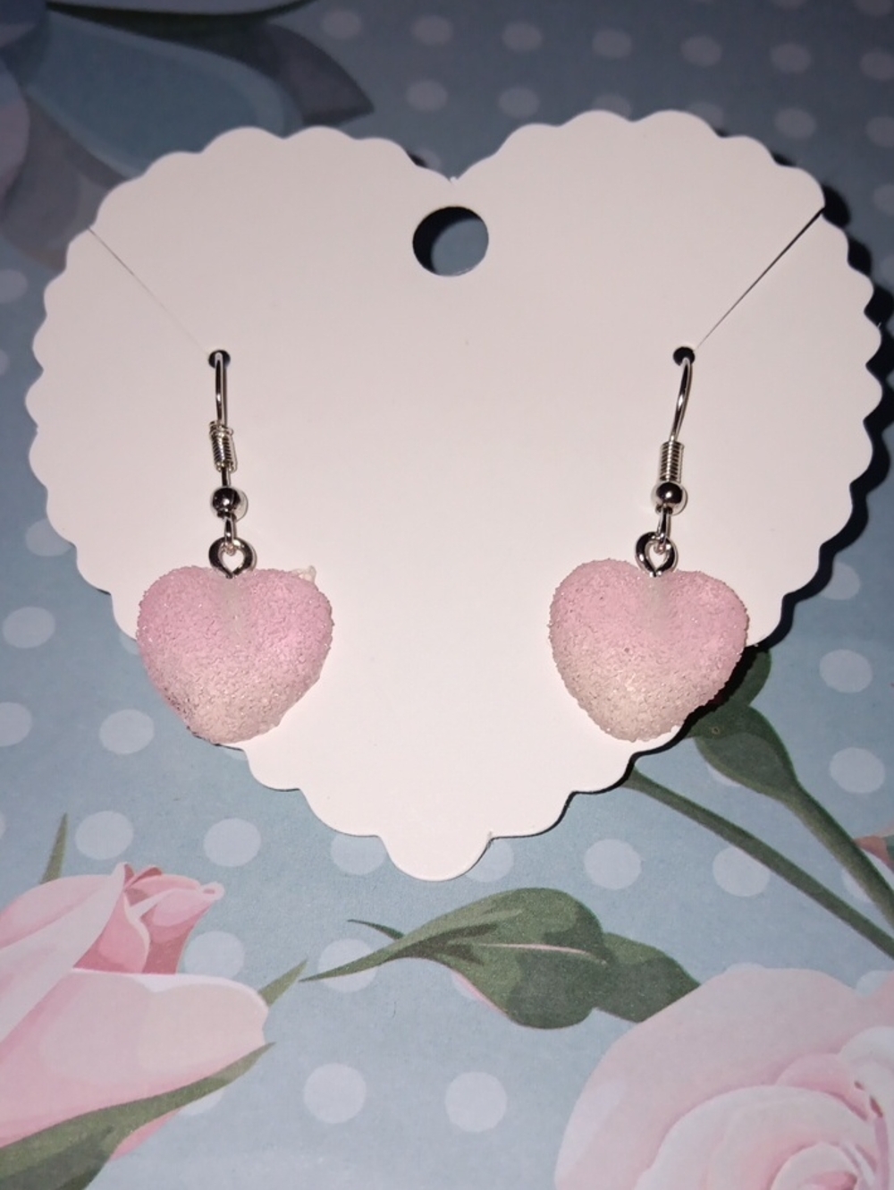 Pretty Pink Sugar Heart Dangle Drop Earrings New!